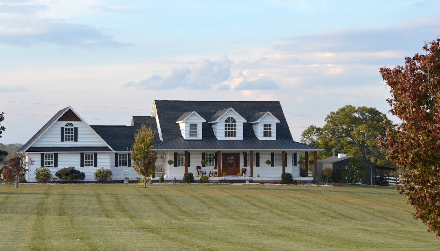 Modern farmhouse with board-and-batten exterior and wraparound porch